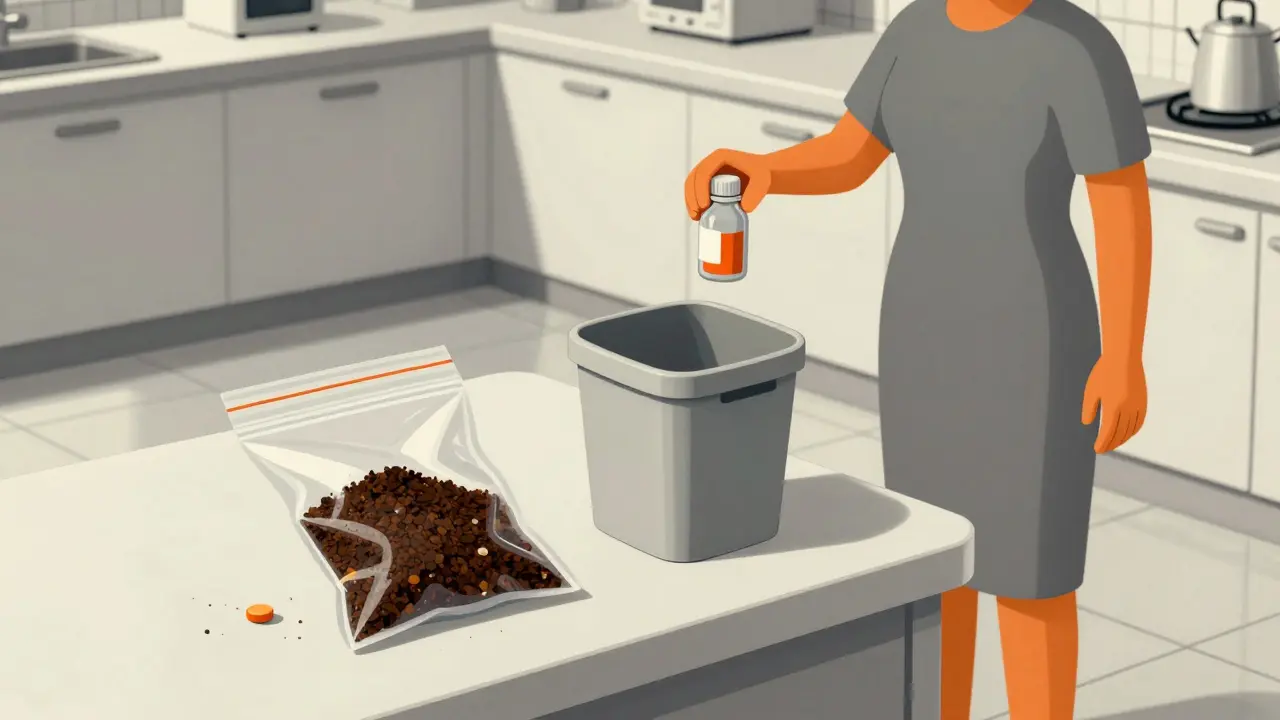 Meds disposed safely mixed with household matter