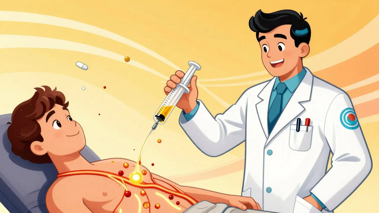 Doctor administering hormone therapy to restore adrenal function.
