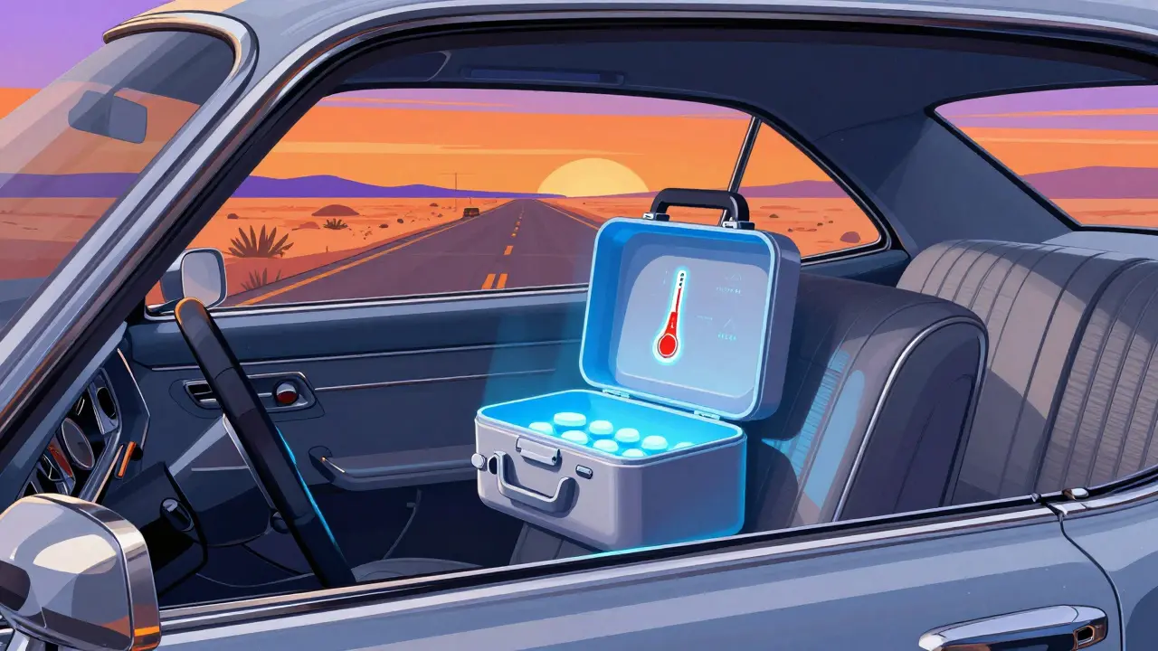 Medication kept cool in car during hot road trip journey