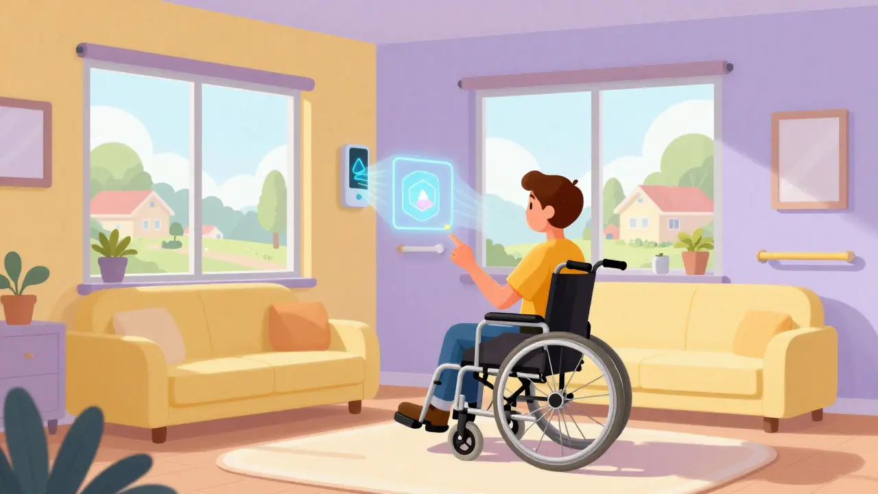 Accessible smart home interior with wheelchair user