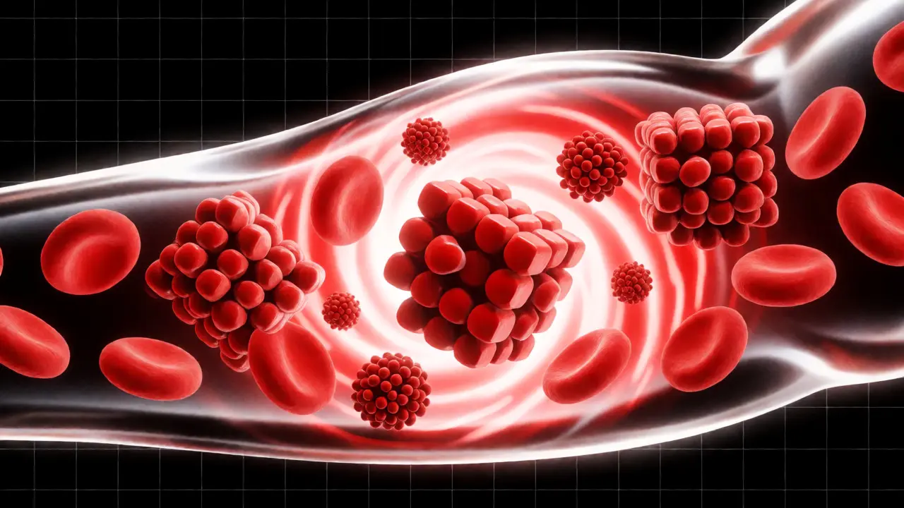 Stylized diagram of Danshen and Warfarin molecules interacting in blood